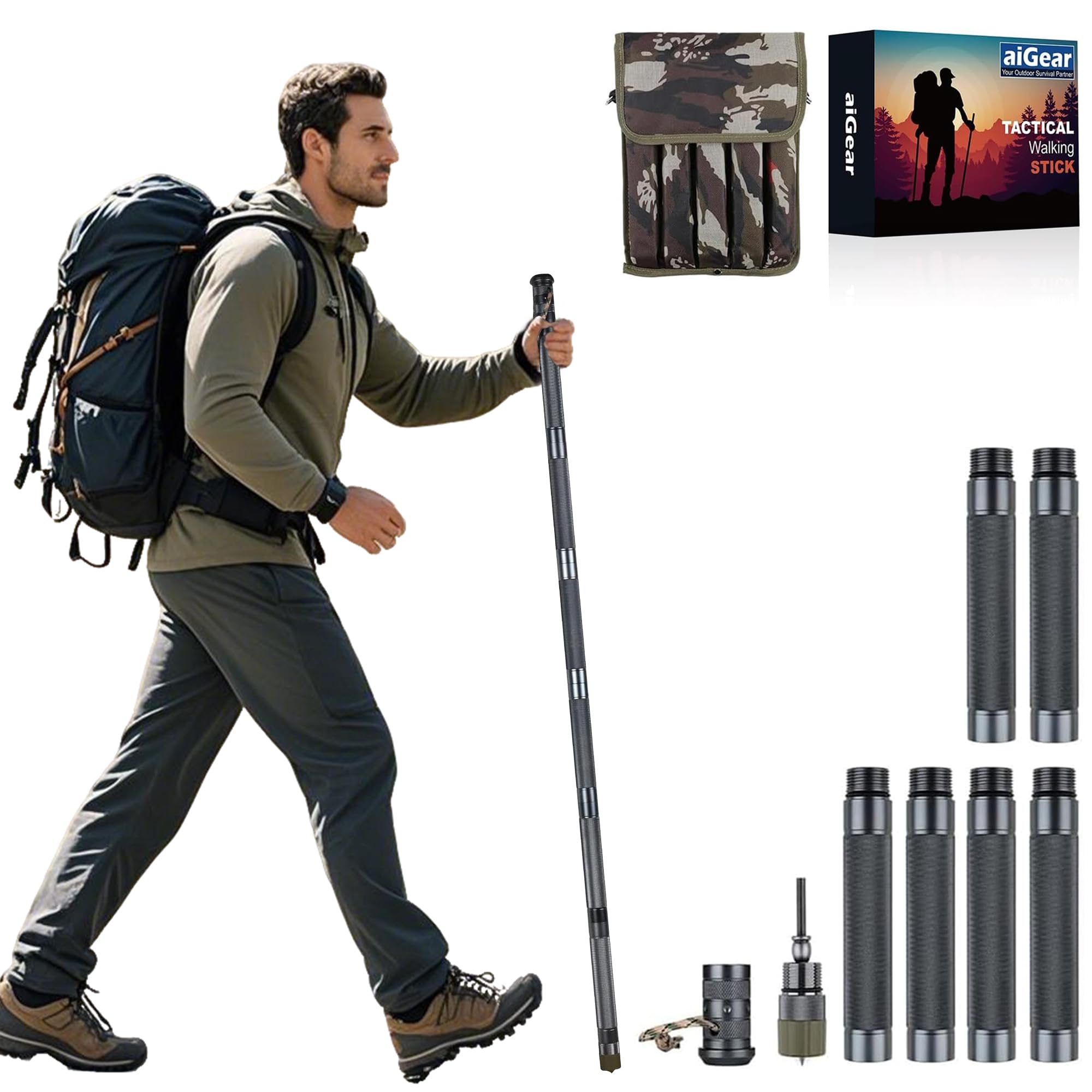 ショッピングカート　Walking Stick 本体 Amazon.com : aiGear H2 Survive Tactical Walking Stick, 7-in-1